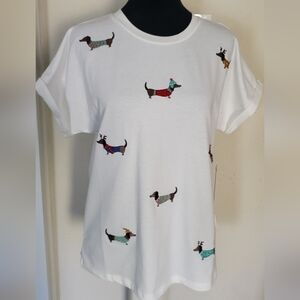 On 12th White T-Shirt with Dachshund Print